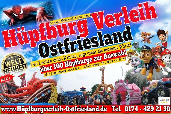 Ostfriesland  Hüpfburgen mieten in Aurich , Emden, Norden , Leer 
Große Auswahl , Verschiedene Hüpfburgen für jedes Alter ,Event , 